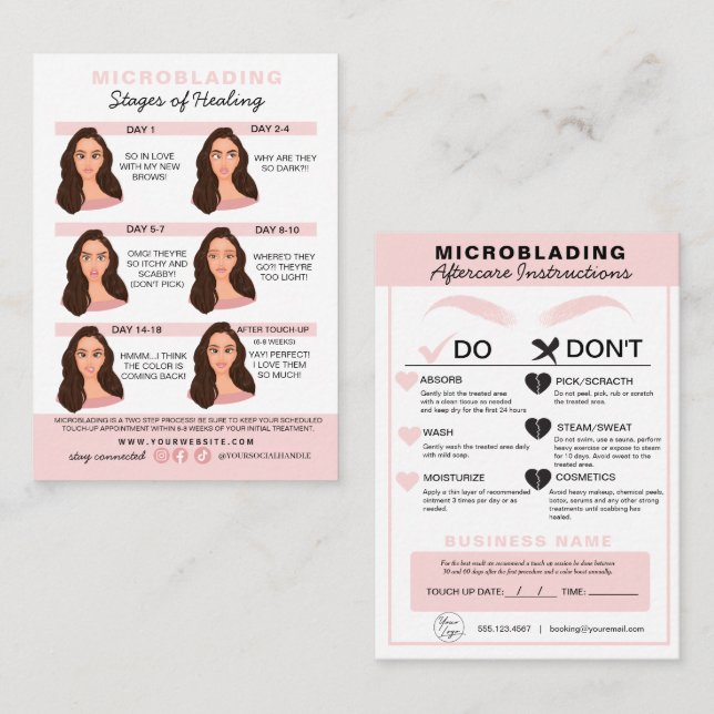 Eyebrow Microblading Aftercare Instructions Business Card (Front/Back)