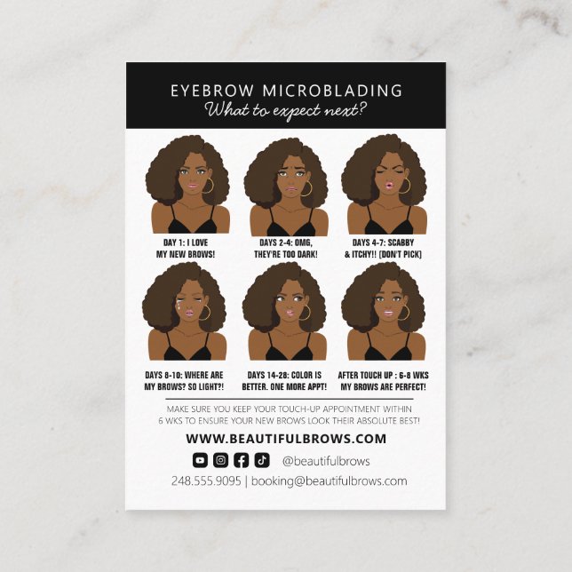 Eyebrow Microblading Aftercare Instructions Business Card (Back)