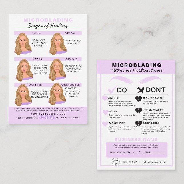 Eyebrow Microblading Aftercare Instructions Business Card (Front/Back)