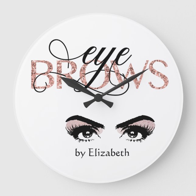 Eyebrow Microblading Tinting Waxing Rose Gold Eyes Large Clock (Front)