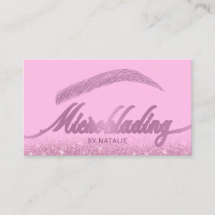 Eyebrow Salon Microblading Modern Pink Glitter Business Card