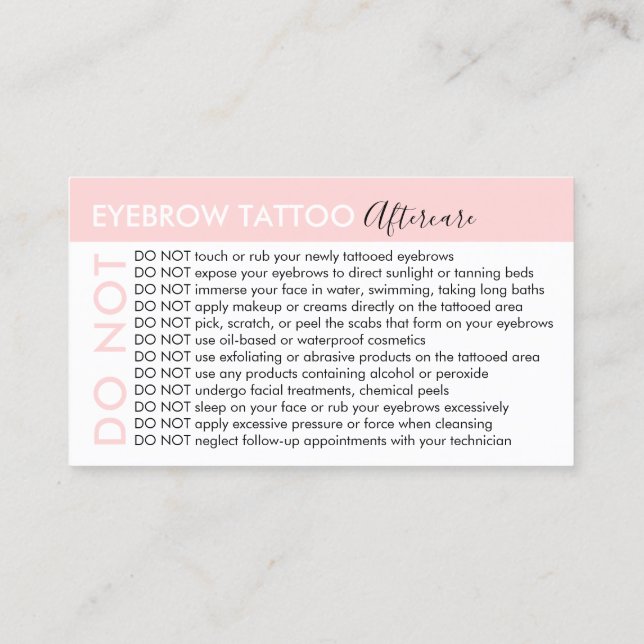 Eyebrow Tattoo Avoids Advices Aftercare Business Card (Back)