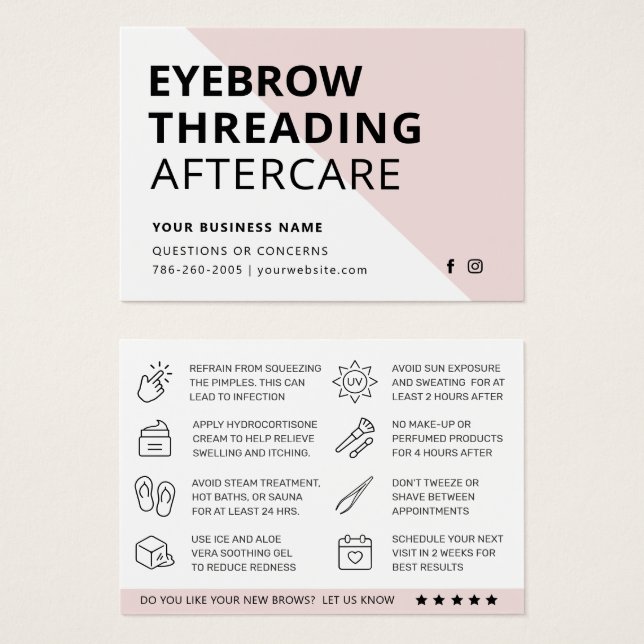 Eyebrow Threading Aftercare Instructions Card (Front & Back)