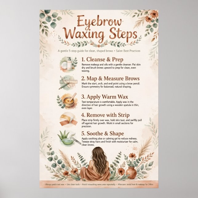 Eyebrow Waxing Steps Educational Poster (Front)
