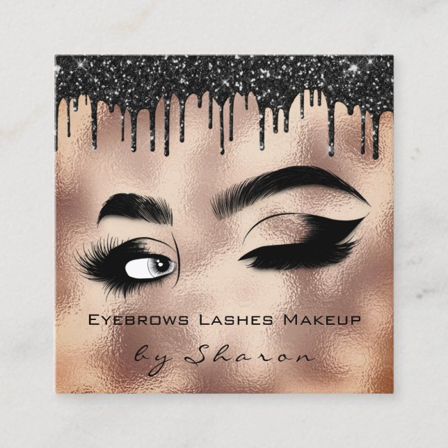 Eyebrows Lash Makeup Rose 6 Punches QR Code Logo  Square Business Card (Front)