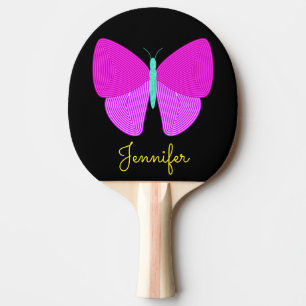 Eyecatching Artistic Line Pattern Butterfly + Name Ping Pong Paddle