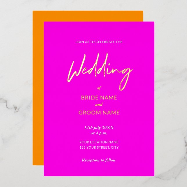 Eyecatching Pink Orange Script Wedding Modern (Front/Back)