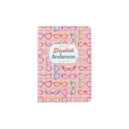 Eyeglass Frame Retro Modern Hipster Pink with Name Passport Holder