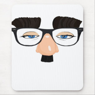 Eyeglasses and Face with Moustache Mouse Mat