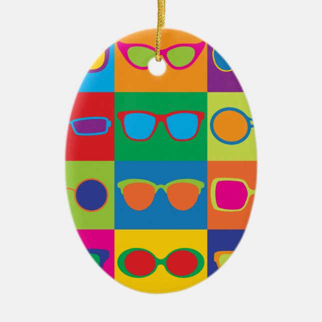 Eyeglasses Chequerboard Ceramic Tree Decoration (Front)