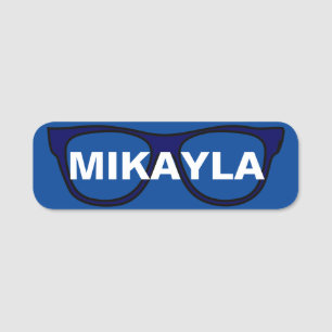 Eyeglasses on Blue Name Tag