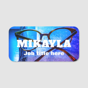 Eyeglasses on Light Blue Optical Name Tag