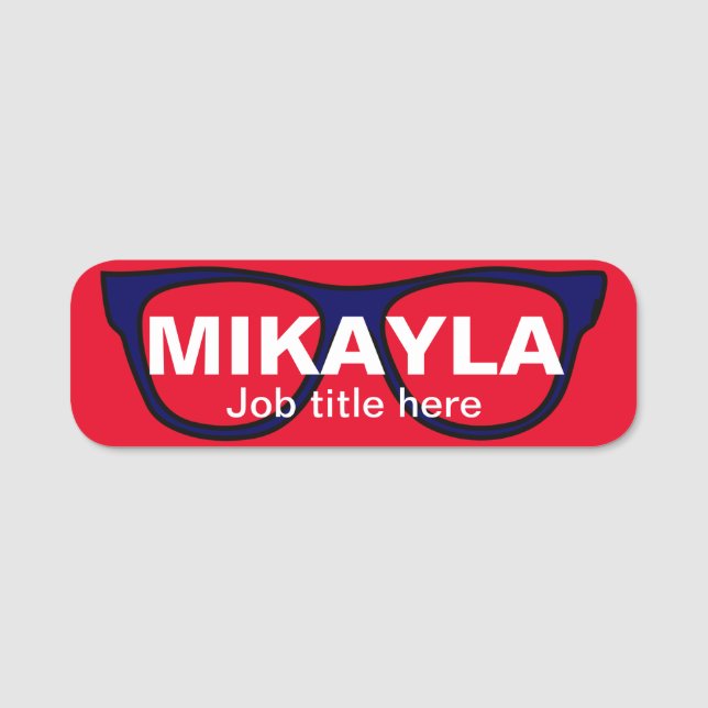 Eyeglasses on Red Optician Name Tag (Front)