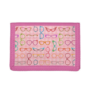 Eyeglasses Retro Modern Hipster with Pink Gingham Trifold Wallet