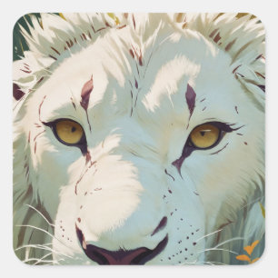 Eyeing The Prize Catch- Rare White Lion  Square Sticker