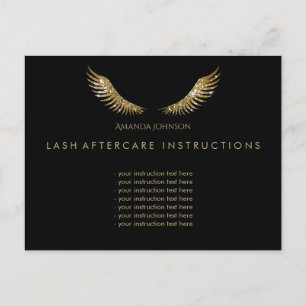 Eyelash Aftercare Instructions Golden Wings Black Postcard