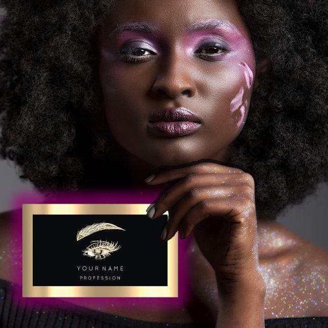 Eyelash Brow Makeup Logo Qr Code Black Gold Frame Business Card (Eyelash Brow Makeup Logo Qr Code Black Gold Frame Business Card)