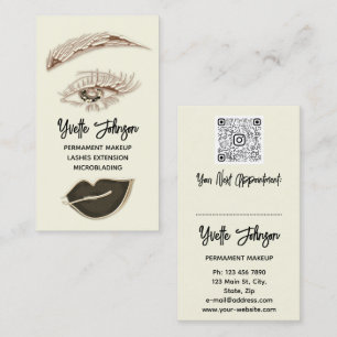  Eyelash Brow Makeup Logo QR Code Lip Gold Brown  Business Card