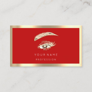 Eyelash Brow Makeup Logo Qr Code Red Gold Frame Business Card