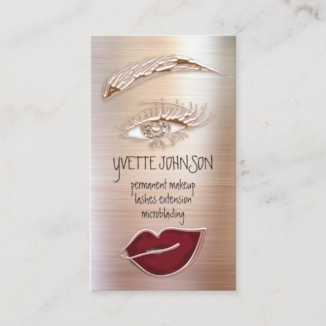 Eyelash Brow Makeup Logo QR Code Red Lips Rose Business Card (Front)