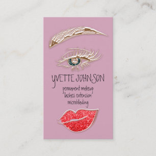 Eyelash Brow Makeup Logo QRCode Kiss Lips Rose  Business Card