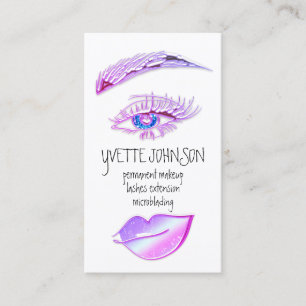 Eyelash Brow Makeup Logo QRCode Lip Holograph Pink Business Card