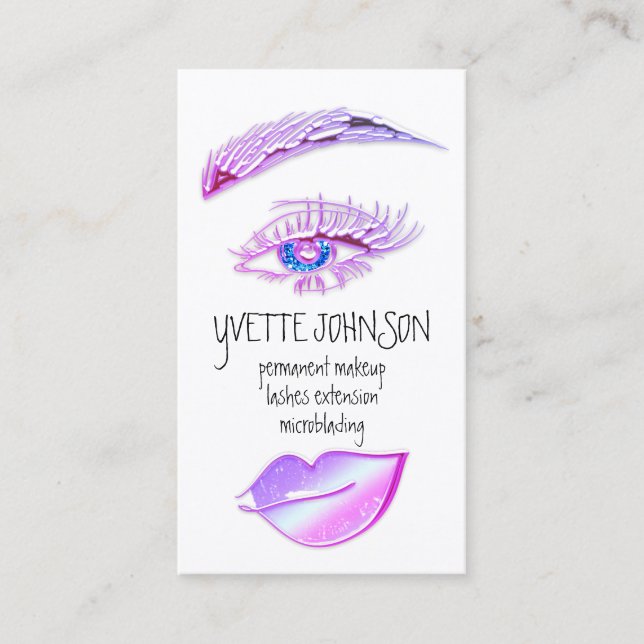 Eyelash Brow Makeup Logo QRCode Lip Holograph Pink Business Card (Front)