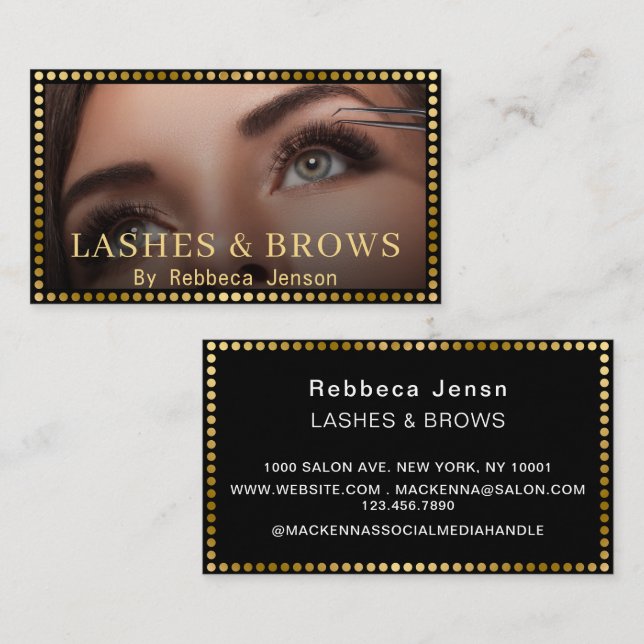 Eyelash Brow Makeup Logo QRCode Lip Rose Glitter  Business Card (Front/Back)