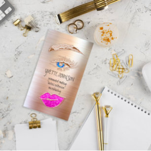 Eyelash Brow Makeup Logo QRCode Lip Rose Pink Business Card