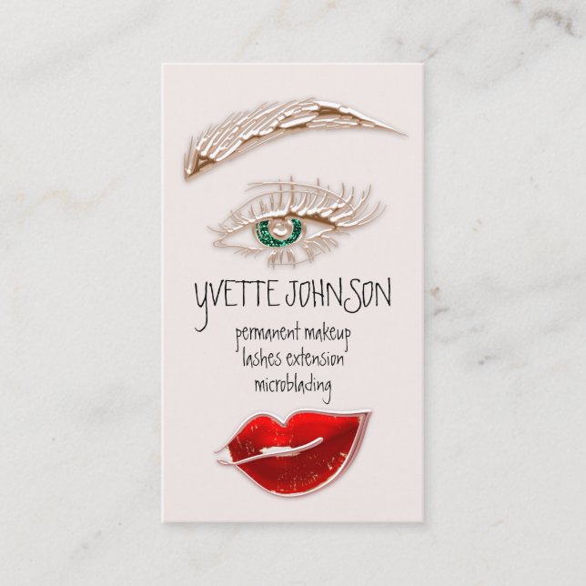 Eyelash Brow Makeup Logo QRCode Lips Rose Red Business Card (Front)