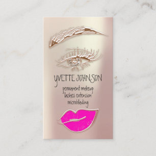 Eyelash Brow Makeup Logo QRCode Rose Pink Lip Business Card