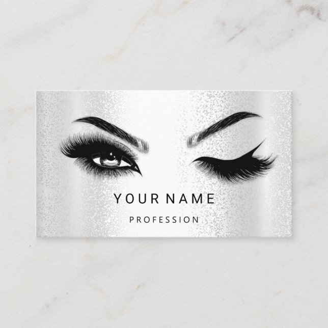 Eyelash Brow Microblade. QR CODE Logo Silver SPA Business Card (Front)