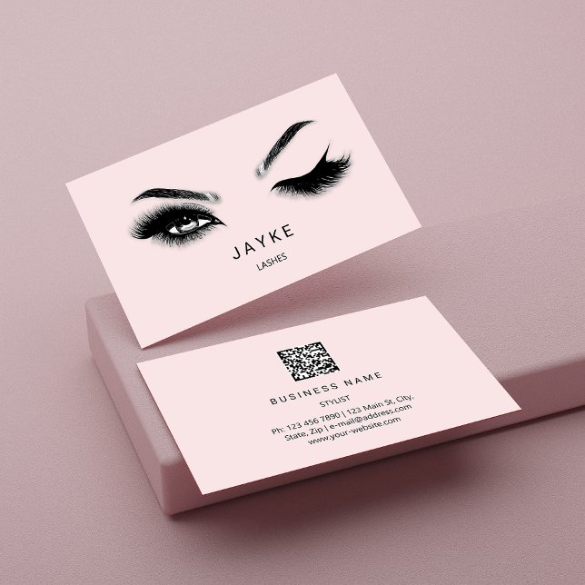 Eyelash Brow Microblade QR Logo Pink Pastel  Business Card (Creator Uploaded)
