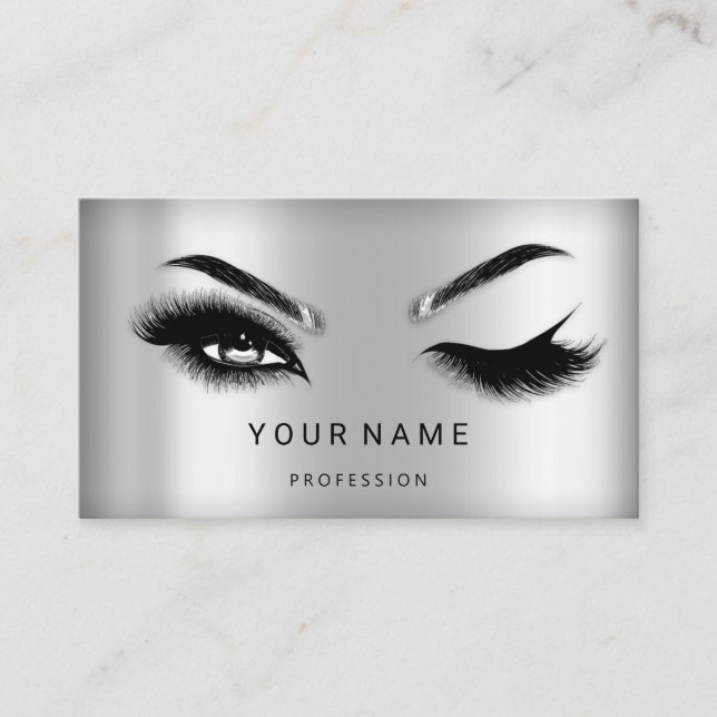 Eyelash Brows Microblade Hair QR CODE Logo Silver Business Card (Front)