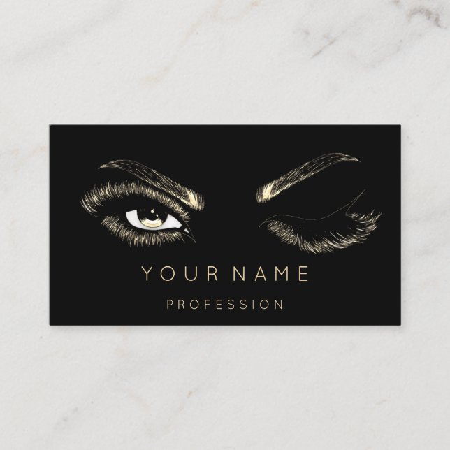  Eyelash Brows Microblade QRCODE Gold Black Business Card (Front)