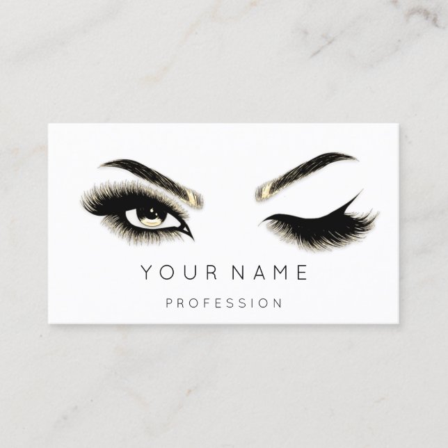  Eyelash Brows Microblade QRCODE Gold White Business Card (Front)