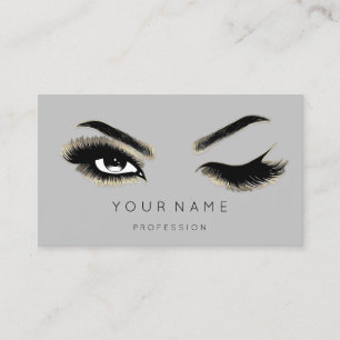 Eyelash Brows Microblading QRCODE Logo Gold Grey Business Card