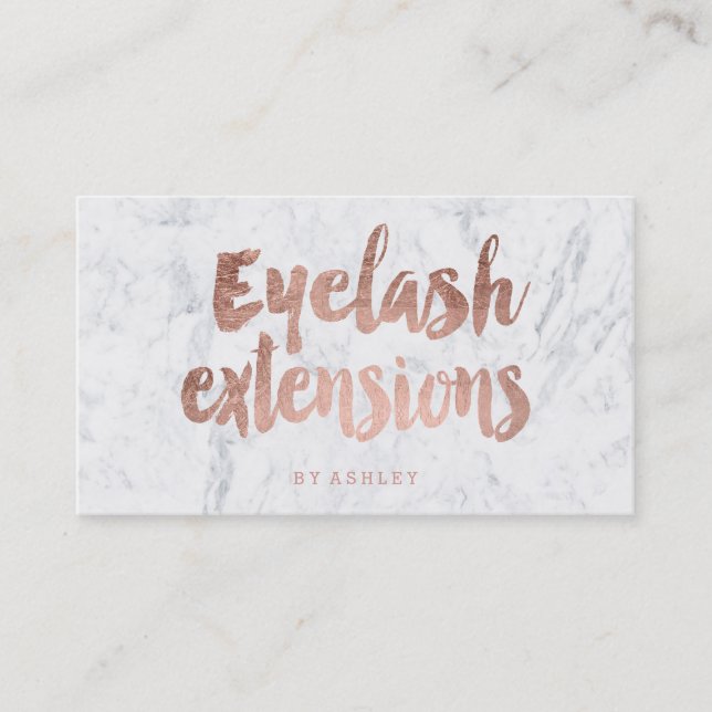 Eyelash custom modern rose gold typography marble business card (Front)