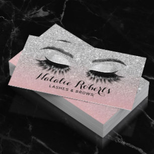 Eyelash Eeybrow Lashes Salon Pink & Silver Glitter Business Card
