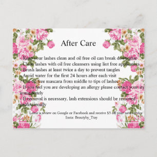 Eyelash Extension After Care Card