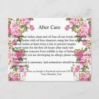 Eyelash Extension After Care Card