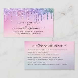 Eyelash Extension Aftercare Instruction Glitter Bu Business Card