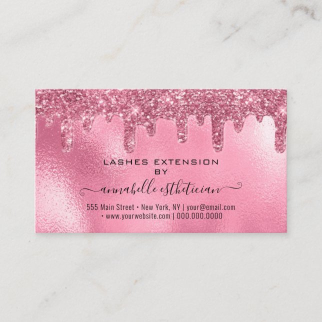 Eyelash Extension Aftercare Instruction Glitter Business Card (Front)