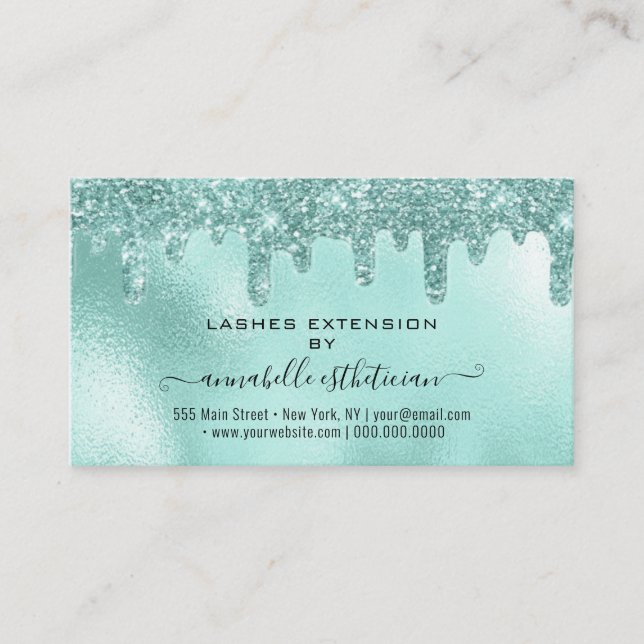 Eyelash Extension Aftercare Instruction Glitter Business Card (Front)