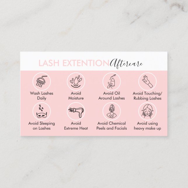 Eyelash Extension Cares Aftercare Instruction Business Card (Back)