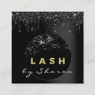 Eyelash Extension ExpertBlack Drip 6 Punch Glitter Square Business Card