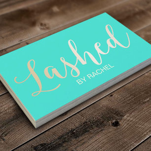 Eyelash Extension Gold Script Modern Turquoise Business Card