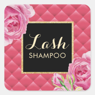 Eyelash Extension Lash Cleaner Lux Pink Floral  Square Sticker