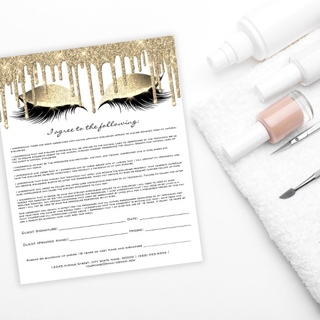 Eyelash Extension Liability Waiver Gold Drip White Flyer (Creator Uploaded)