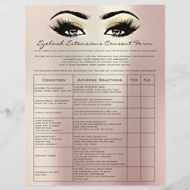 Eyelash Extension Liability Waiver Rose Eyes Flyer (Front)